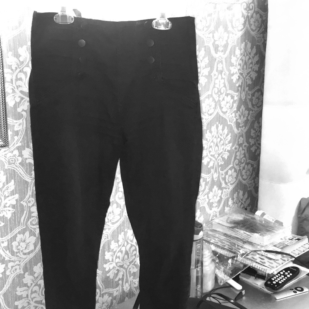 Black front button detail high waisted pants